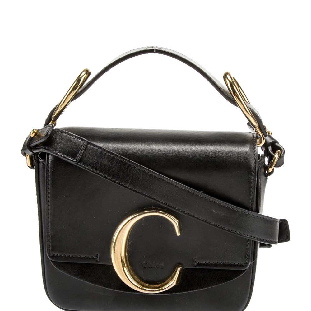 Chloe Black Leather Crossbody with Gold C Accent